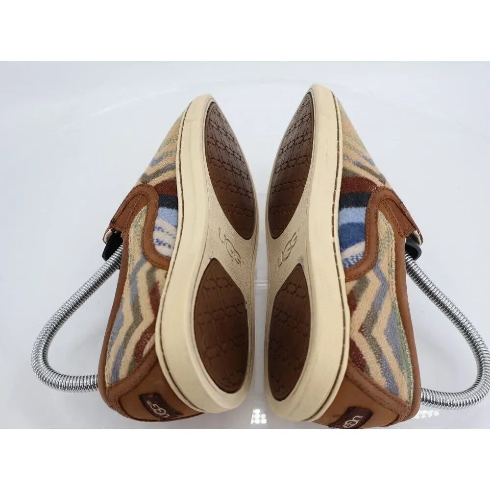UGG X Pendleton Women's Sz 7 Fierce Slip On Shoes Brown Fabric Chevron Round Toe